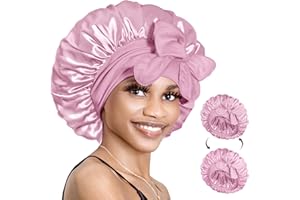 BONNET QUEEN Reversible Silk Satin Sleeping Bonnet for Women Double Layer Adjustable Curly Braids Wig Hair Night Sleep Hat Cap Tie Band M Rose
