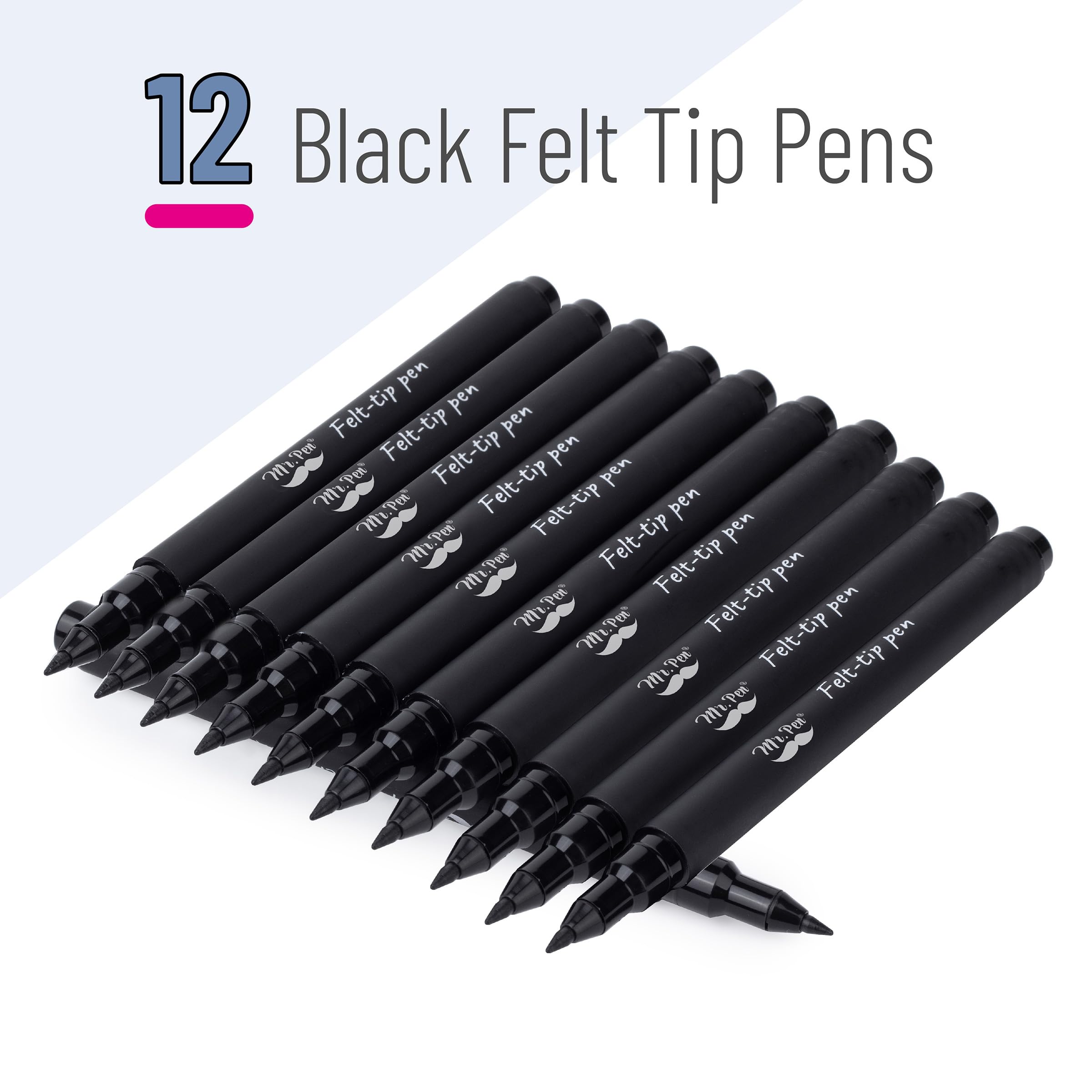 Mr. Pen- Felt tip pens, Pack of 12, 0.7mm Point Tip, Black Felt Tip Pens, Fast Dry, Planner Markers