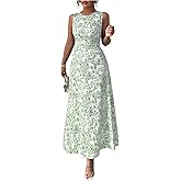 Floerns Women's Floral Sleeveless Tank Dress Crew Neck Vacation A Line Long Dresses