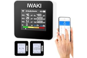 iwaki 14 in 1 Mobile APP Monitoring Portable Carbon Monoxide Detector Smoke Alarm CO CO2 TOVC HCHO PM2.5 Temperature Humidity 2000mAh Battery Indoor Outdoor House Kitchen Hotel