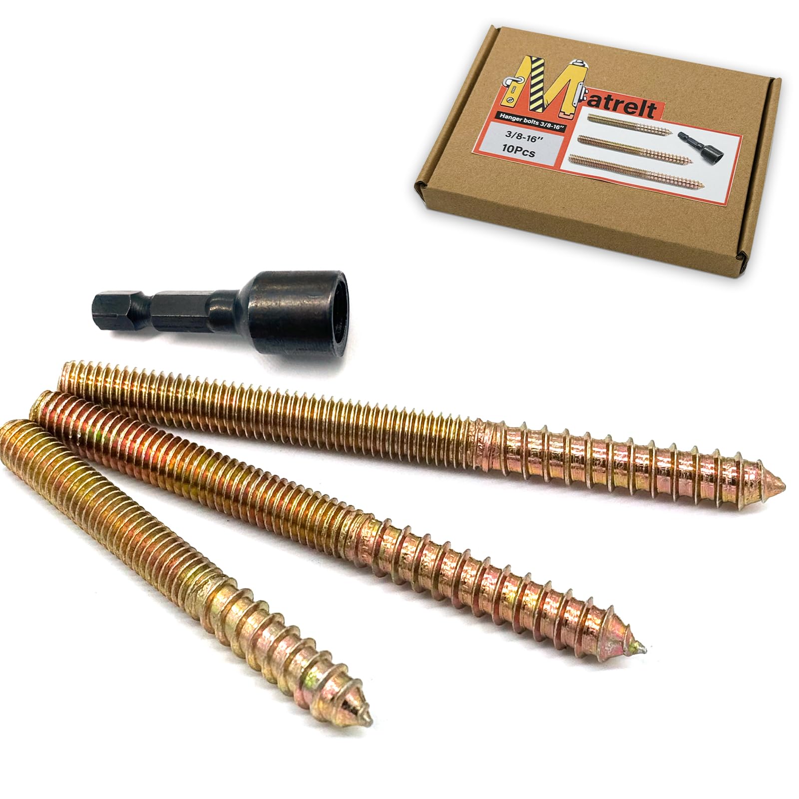 Photo 1 of 10Pack 3/8-16" Hanger Bolts 3 Long Sizes Include1 pcs Hanger Bolt Driver Double Headed Bolts Wood Dowel Screw Self-Tapping Screw Hanger Bolts for Furniture Screws Double Threaded Rods Bolt