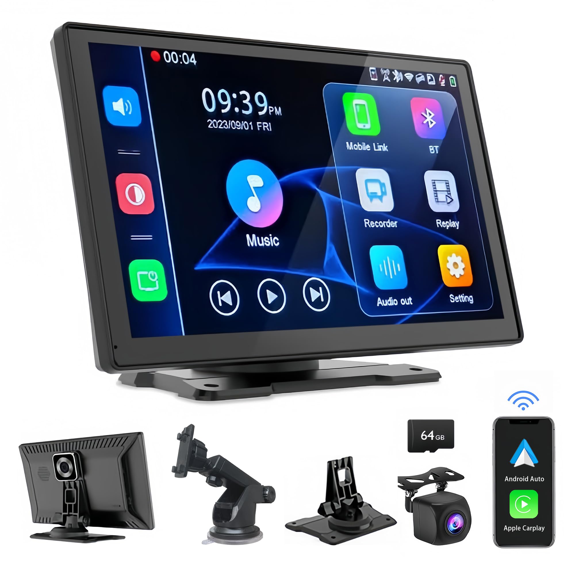 Photo 1 of **SCREEN FLICKER/ FOR PARTS** SDATEKIT Wireless Apple CarPlay & Android Auto 9" Touchscreen for Cars - 4K Dash Cam, 1080P Night Vision Backup Camera, Sunlight-Readable Anti-Glare Display, Dual-Band WiFi, Plug & Play GPS Navigation