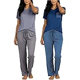 Real Essentials 2 Pack: Women's Comfy Pajama Sets - Short & Long Sleeve Ladies Loungewear Sleepwear PJs (Available In Plus)
