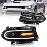 VLAND Projectors Led Headlight Compatible with Dodge Charger 2015-2023(Not Fit Xenon Models) w/Dual Beam Lens LHD Passenger+Driver Sides, Bulbs Size 9005(Not Included)