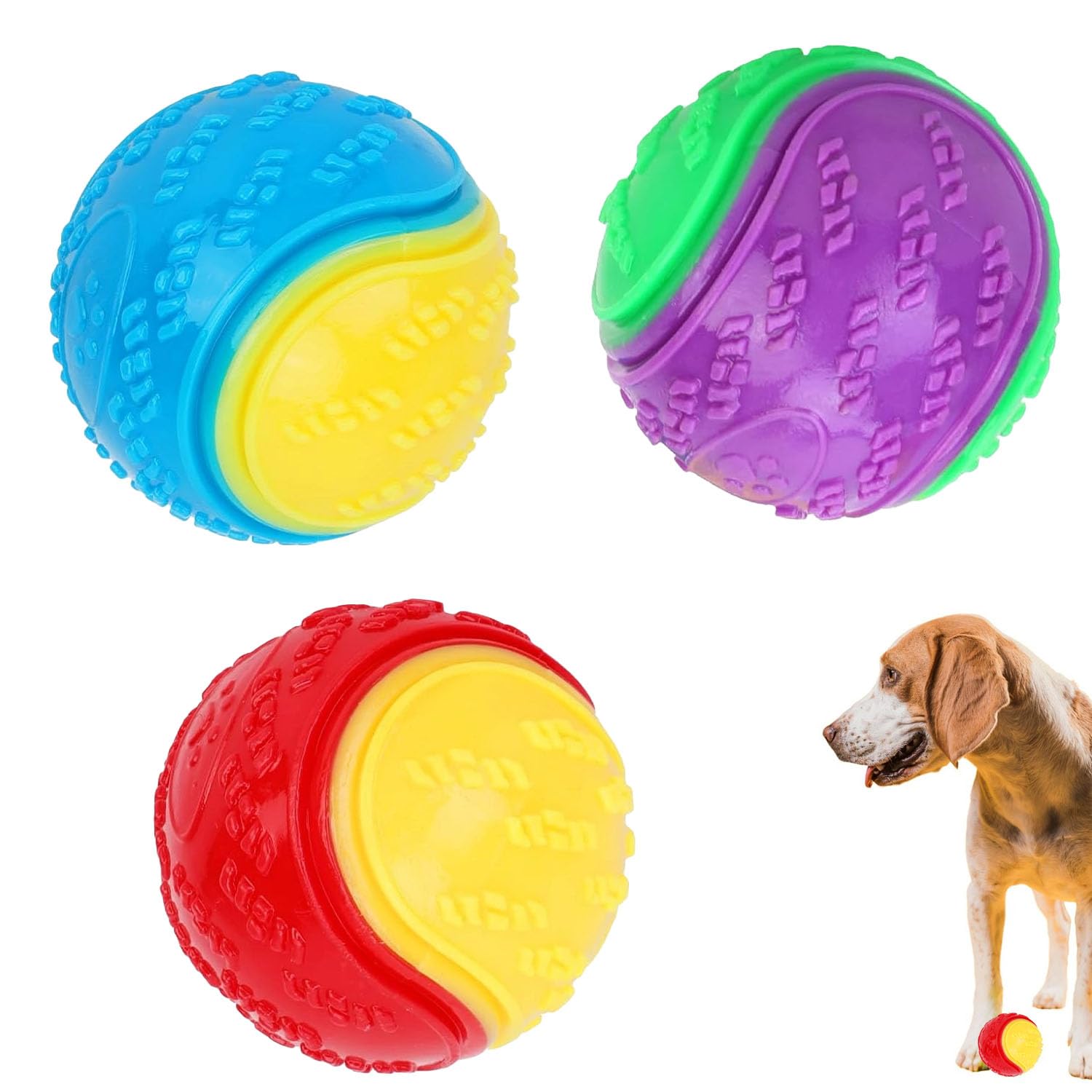 AYR 3-Pack Squeaky Dog Balls (Mixed Colours) – Durable TPR Chew Toys for Dogs, Teeth Cleaning Interactive Play