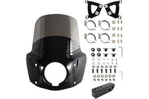 FATECIM Motorcycle 5.75" Headlight Fairing with 13" Smoke Windshield & 48-58mm Mounting Kit for 2006-2017 Harley Dyna Low Rid