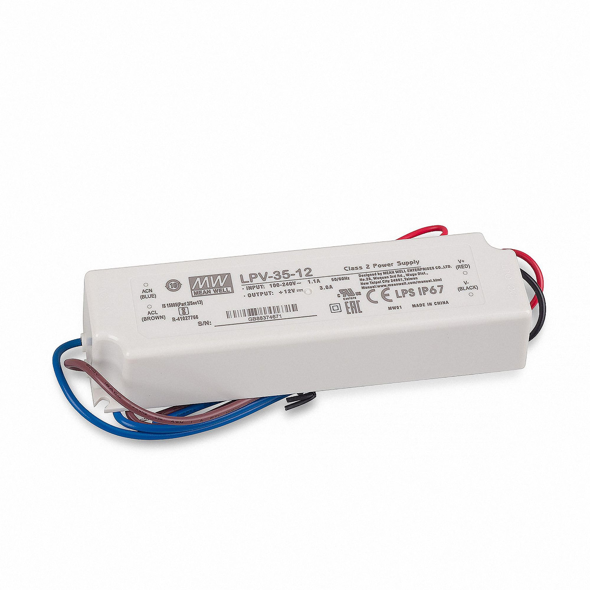 Mean Well LPV-35-12 AC-DC Single Output LED Driver, Constant Voltage