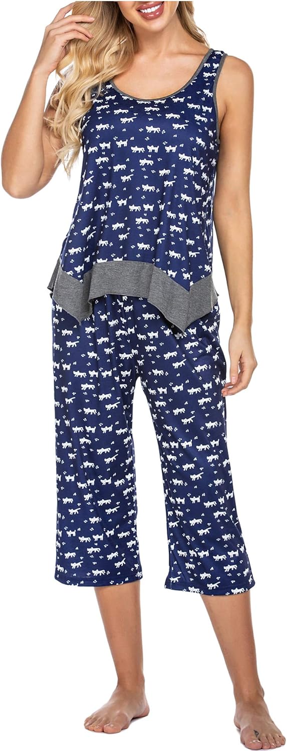 Ekouaer Womens Capri Pajamas Set 2 Piece Tank and Pants Pj Sleepwear Set Shops Sleep & Lounge