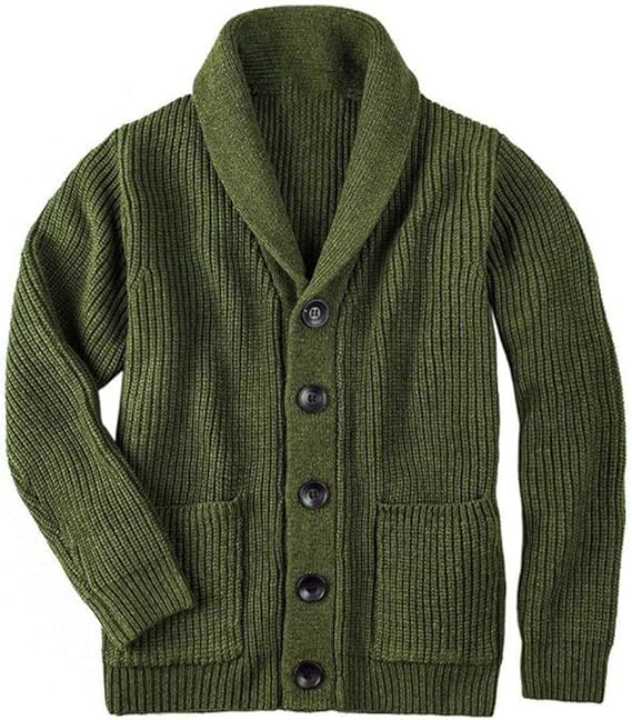 thumbnail image 2 of Mens Button Down Shawl Collar Cardigan Winter Loose Fit Cable Knit 2 of 14