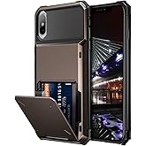 Vofolen Cover for iPhone X Case iPhone Xs Case Wallet 4-Card Holder Slot Flip Door Hidden Back Pocket Scratch-Proof Dual Laye