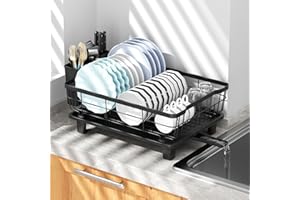 Small Dish Drying Rack, Space Saving Dish Racks for Kitchen Counter, Kitchen Organizer Dish Drainer with Cutlery Holder for S