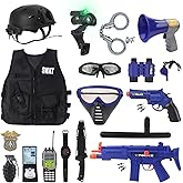 deAO Police Officer Costume for Kids Role Play Set with a Storage Backpack Vest Helmet Policeman Outfit Toys for Kids Halloween Birthdays Christmas Gift