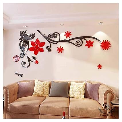 Kayra Decor Gorgeous Red Flower Reusable Wall Stencil in (36 X 85) Inches Plastic Sheet, Clear