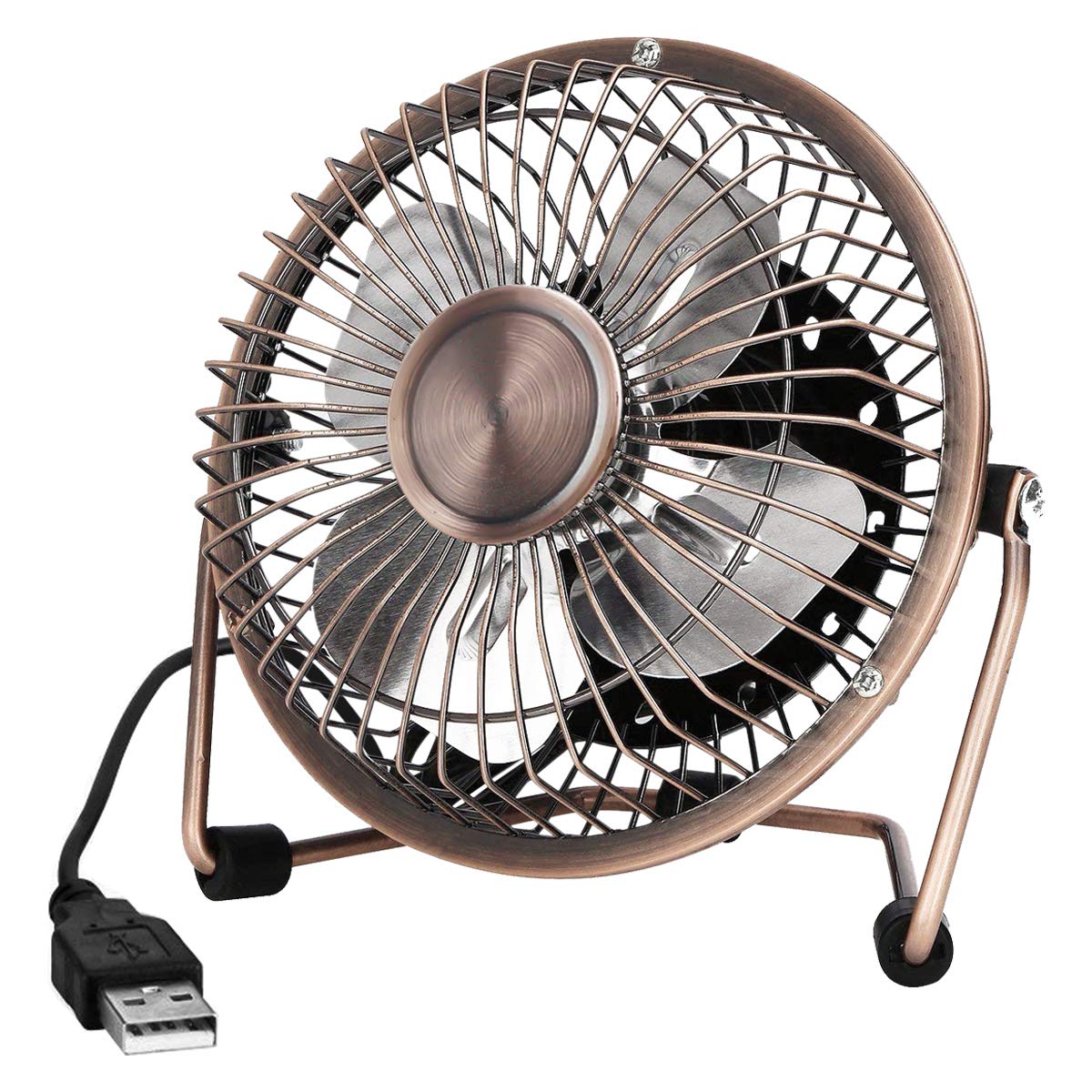 Mini USB Desktop Fan Flexible 360° Rotation Cooling Desk Fan with USB Metal Shell Silent 4 Inch for Home Office Laptops PC Computer Bronze