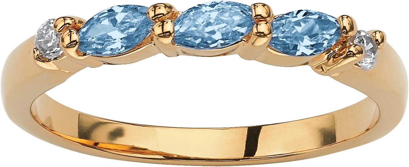 Seta Jewelry 18K Yellow Gold Plated Marquise Cut Simulated Birthstone and Round Cubic Zirconia Ring - March - Simulated Aquamarine