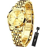 OLEVS Womens Watch Fashion Dress Diamond Female Watches for Ladies Analog Quartz Stainless Steel Waterproof Luminous Day Date Two Tone Wristwatch