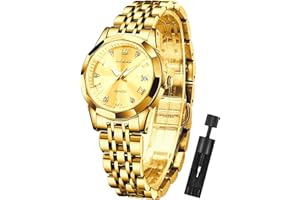 OLEVS Womens Watch Fashion Dress Diamond Female Watches for Ladies Analog Quartz Stainless Steel Waterproof Luminous Day Date Two Tone Wristwatch