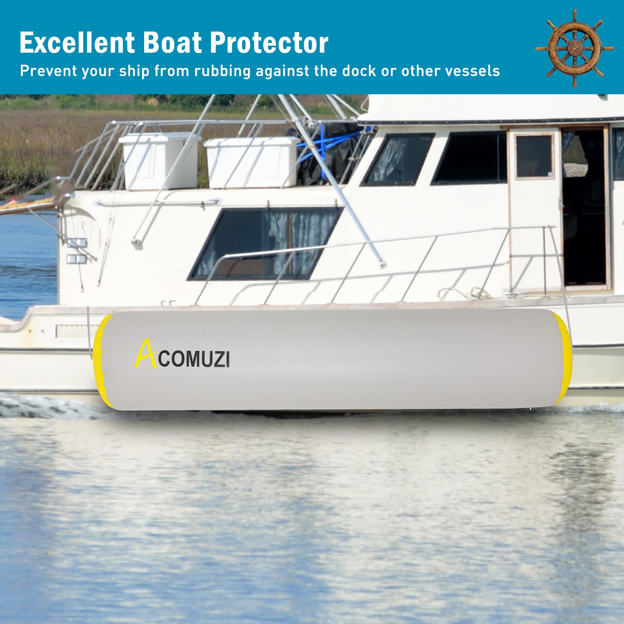 Condition photo showing New/Like New for acomuzi inflatable dock fenders heavy duty, 6ft*14in/10ft*18in large boat bumpers for docking with 2