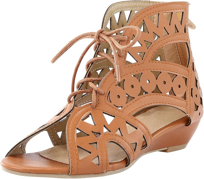 Amazon.com | Nvtuuer Butterfly Hollow Out Lace Closure Low Heels Posh Gladiator Sandals for 