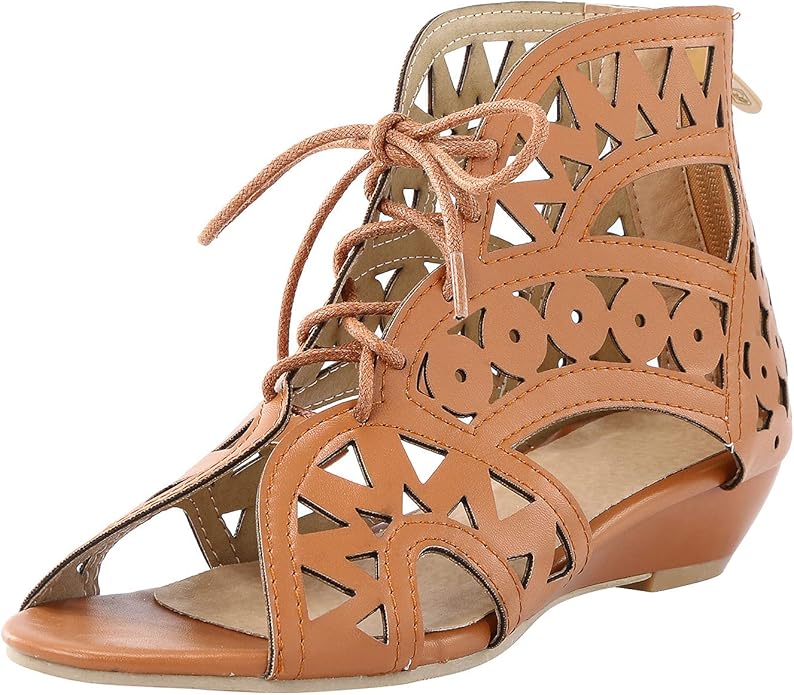 Amazon.com | Nvtuuer Butterfly Hollow Out Lace Closure Low Heels Posh Gladiator Sandals for 