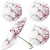 Dunzy 4pcs Oiled Paper Umbrella Chinese Classical Plum Blossom Paper Umbrella Parasol Dance for Wedding (22 x 15 inches)