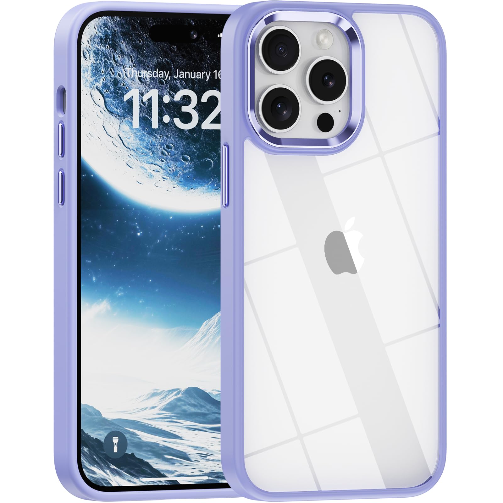 saputu for iPhone 14 Pro Max case,Crystal Clear Hard PC Back +Soft TPU Frame Shockproof Military-Drop Protection,Classic Hybrid Case for iPhone 14 Pro Max-6.7"，Lavender Purple