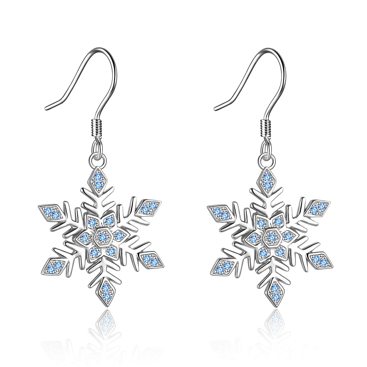 YAFEINI Snowflake Jewellery Earrings 925 Sterling Silver Snowflake Dangle Drop Earrings for Women Girls Christmas Jewelry Gifts (Blue) โ image 1