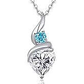 ANDSO Valentine's Day Gift Moissanite Heart Pendant Necklaces for Women, 925 Sterling Silver Necklace with Birthstone, Ideal Anniversary Present or Birthday Jewelry Gifts for Mom Wife Her Girlfriend