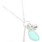 Aimee Tresor Charm Necklace on 18 inch Sterling Silver Chain, with Sterling Silver Bar and Crystal Pearl Charms