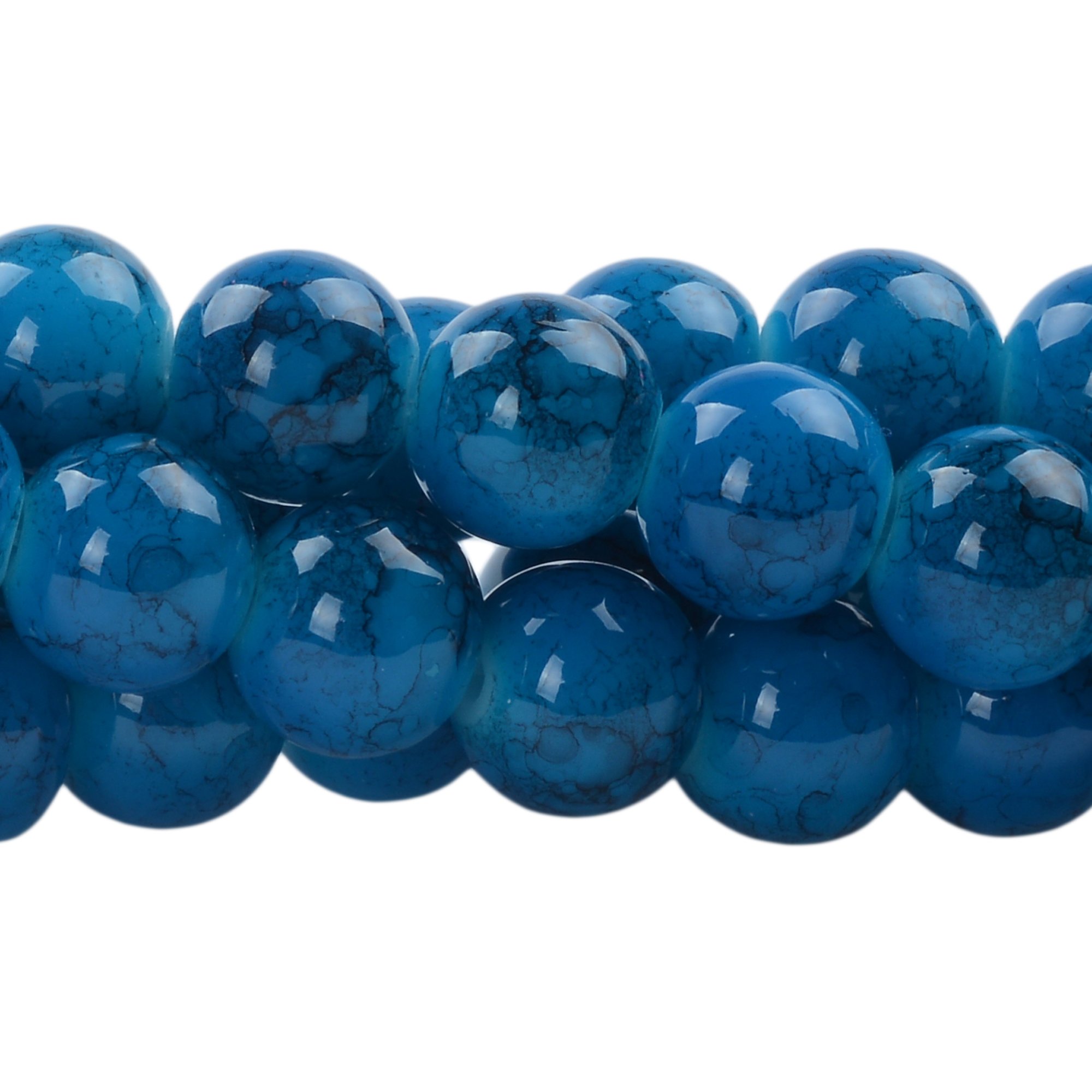 RUBYCA 12mm 2 Strands Czech Glass Round Beads Blue Painted Colored String for Jewelry Making