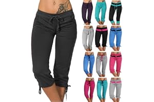 APIVOE Capri Sweatpants for Women Casual Lightweight Capri Joggers Plus Size Drawstring Capri Pants Summer Workout Capris