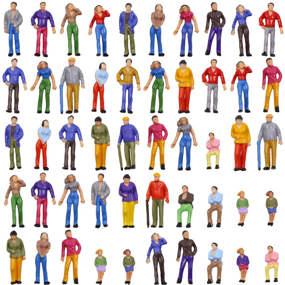 Evemodel P50W 50pcs Model Trains 1:48 Painted Figures O SCALE sitting and standing people for miniature scenes New