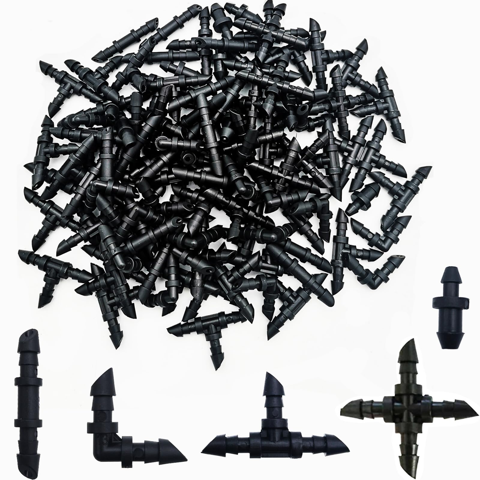 Irrigation Parts, CTRICALVER 110 Pcs Barbed Connectors Irrigation Fittings Kit, Irrigation Connectors, for 1/4 Inch Tube (Tees, Straight Barbs, Elbows, 4-Way Coupling, End Plug）