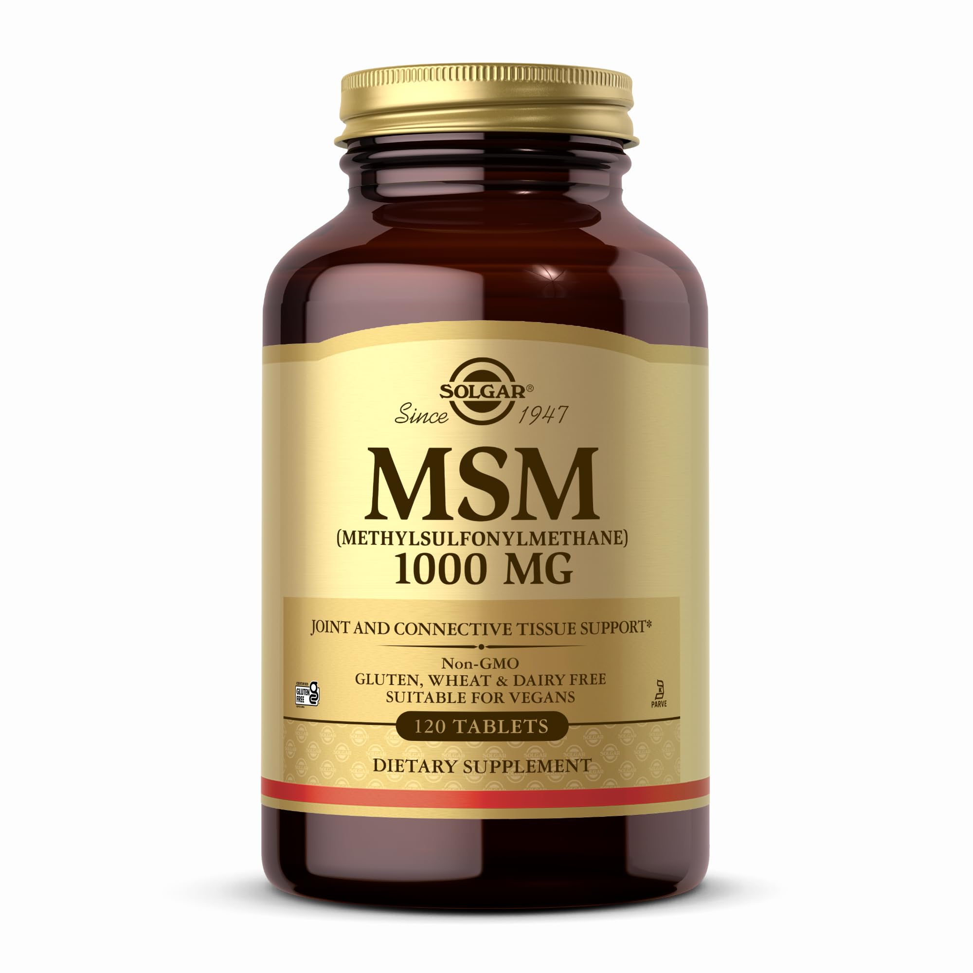 Solgar MSM 1000 mg Tablets - Pack of 120 - for Improved Bone and Joint Health - Naturally Occurring Organic Sulphur Compound - Vegan and Gluten Free, Gold,1 g (Pack of 1)