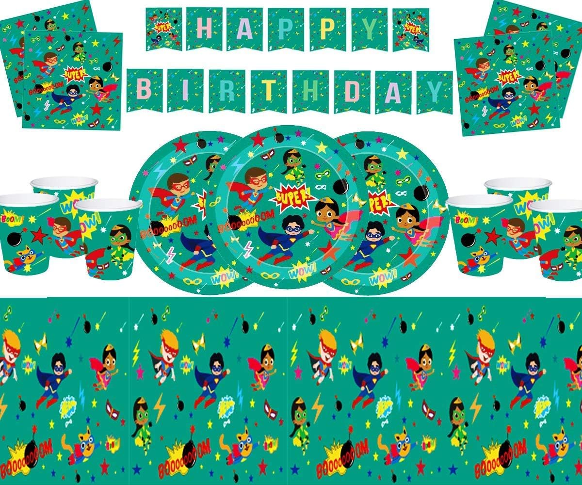 Superhero Party Supplies Kids Super Hero Birthday Party Decorations Plates Cups Napkins Tablecover Banner- 16 Guests
