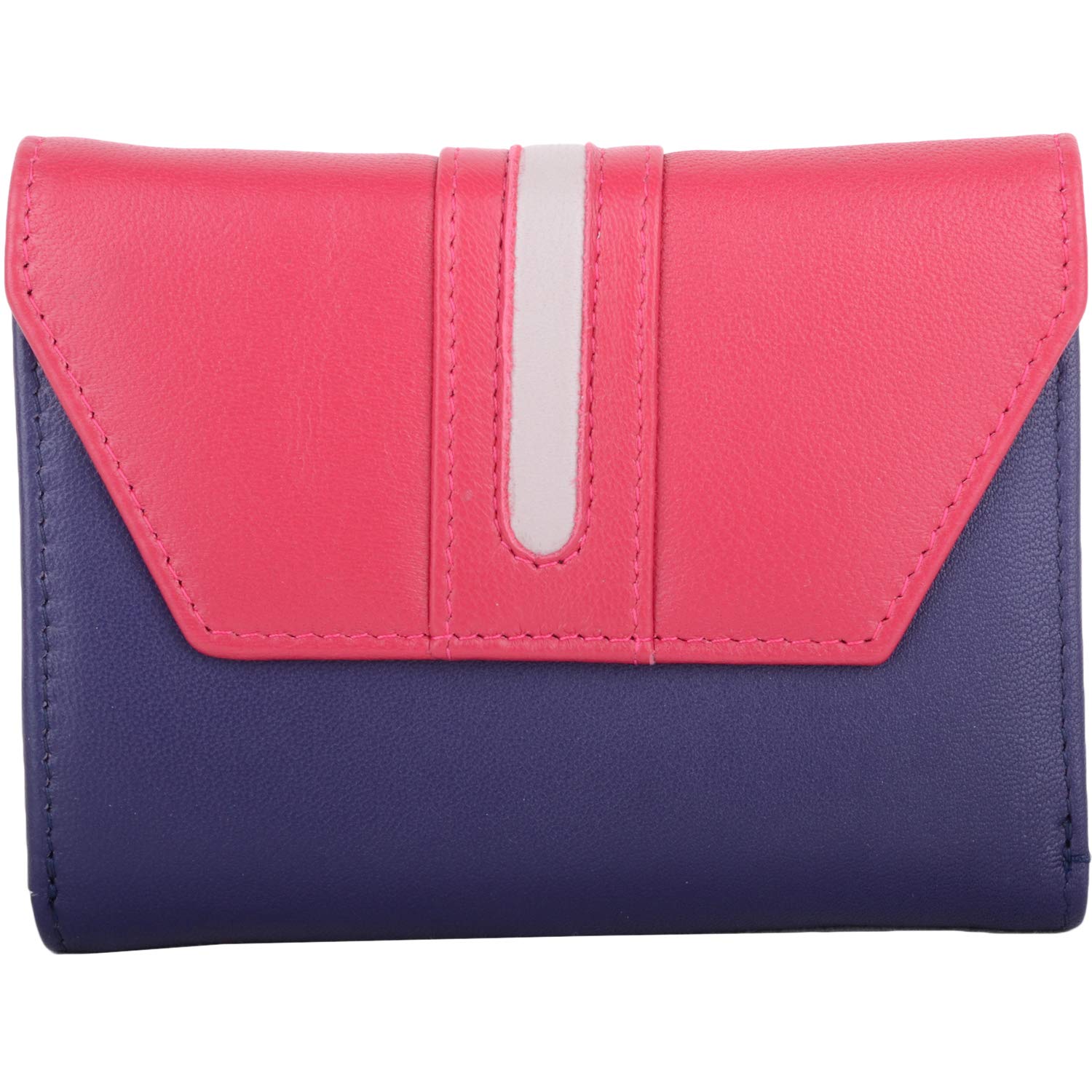 Womens Soft Leather RFID Protected Credit Card/Money Purse with Contrast Colour Panel and Stripe Detail