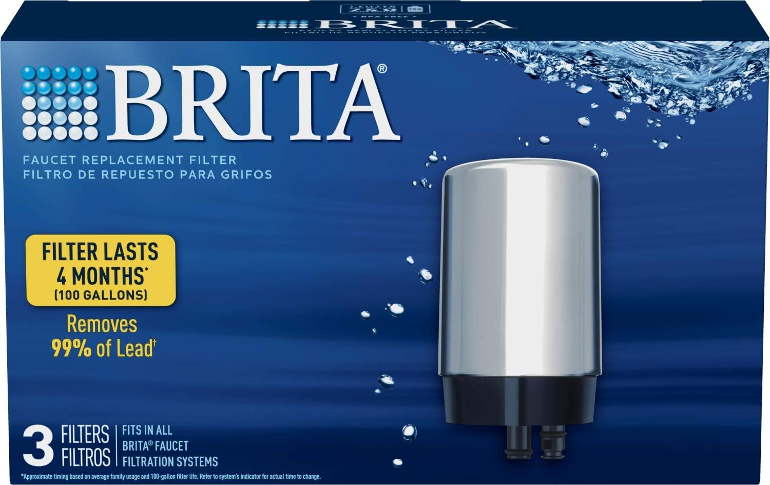 Brita Basic Mount Tap Water Filtration System Replacement Filters for Faucets, 3 Count, Chrome: Kitchen & Dining