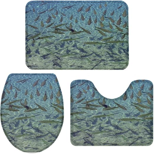 Amazon Com Zoe Garden Bathroom Rugs And Mats Sets Fish In The Clear Water 3 Piece Bath Rugs For Bathroom Washable U Shaped Contour Rug Mat And Lid Cover Home Kitchen