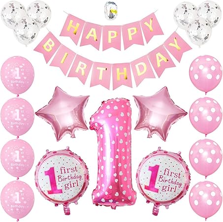 Gxhong 1 Compleanno Decorazioni Palloncino Bambina Ragazzo Palloncini Compleanno 1 Anno Decorazioni Palloncini Banner Buon Compleanno Set Per Ragazza E Ragazzo Rosa Amazon It Casa E Cucina