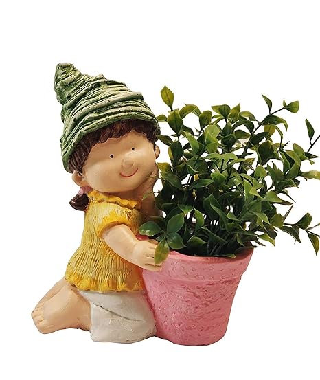 Garden Basket Yellow Girl Dreaming Girl Design Winter Wear Design Resin Pots Unique & Trendy Design Return Gifts Succulent Pots polyresin Pot Home Decor Imported Without Plant