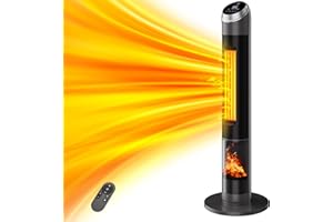 Landeagle 38" Space Heaters for Large Room, 1500 W Electric Heater with Thermostat, 24H Timer, 500 sq.ft Tower Heaters with 80°Oscillation, Tip-over & Overheat Protection for Indoor Use(Grey)