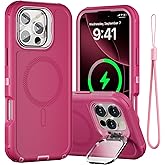 Follaroma for iPhone 16 Pro Max Case with Stand & Built-in Camera Cover, MagSafe Compatible, Heavy-Duty Shockproof Protection, Magnetic & Rugged Phone Cover for iPhone 16 Pro Max 6.9'', Hot-Pink