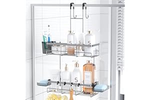 Aitatty Hanging Shower Caddy Over Door: Silver Rustproof Shower Organizer over the Door - No Drilling Bathroom Rack for Inside Shower