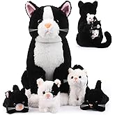 HyDren 5 Pcs Cat Stuffed Animal 13.78 Inch Large Plush Cat Mommy with 4 Kittens for Boys Girls Plush Toy, Birthday Gift, Valentine Gift(Black White)