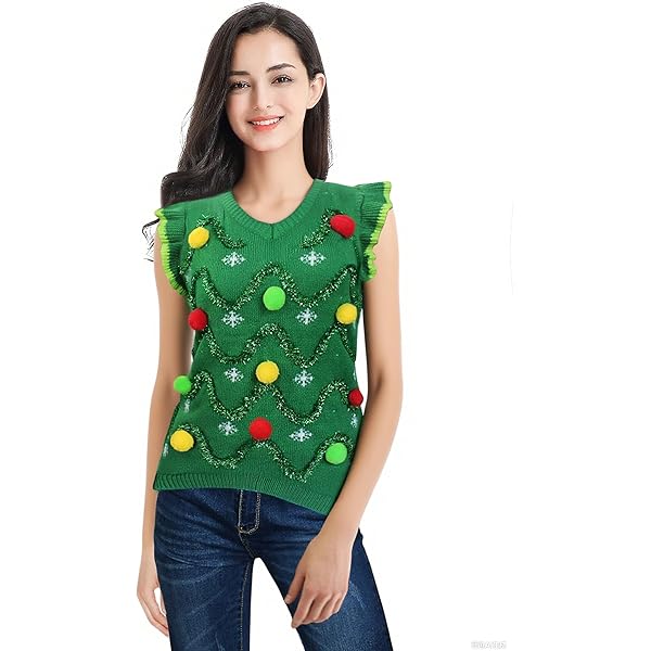 Women Christmas Knit Vest Top Santa Embroidery Sleeveless Button Down Sweater Vest Xmas Snowman Cardigans Tank Top