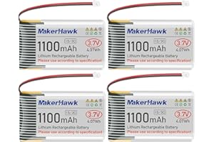 MakerHawk 3.7V 1100mAh LiPo Battery 102540 Rechargeable 1S Lithium Polymer Battery with Protection Board Insulated Rubber Tape, Micro JST 1.25 Plug for Arduino ESP32 Development Board (4 Pack)