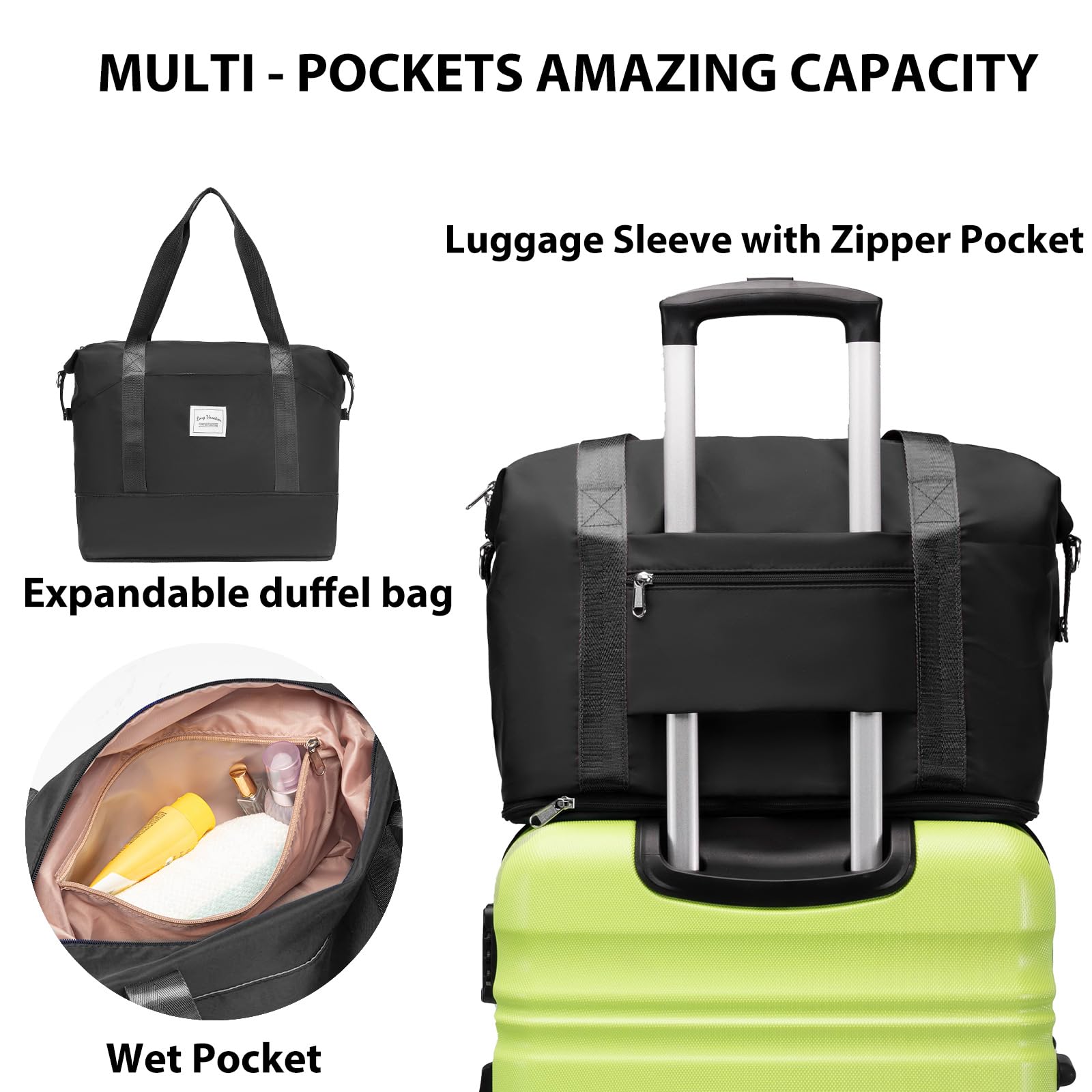 LONG VACATION 6 Piece Luggage Set Carry on Suitcase with ABS+PC hardshell, Spinner Wheels & YKK Zipper TSA Lock (APPLE GREEN, 6 piece set)