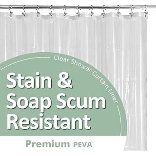 Barossa Design Oeko-tex Certified Shower Curtain Liner Standard Size, Clear | Waterproof PEVA, Rustproof Grommets, 3 Bottom M