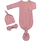 Newborn Baby Knotted Gown Clothes 0-3 Months, Infant Boy Girl Sleeper Outfits