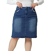 Agnes Orinda Plus Size Jean Skirt for Women Classic Basic 4-Pocket Denim Pencil Skirt with Slit